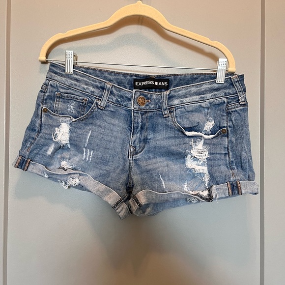 Express Pants - Express Low Rise Distressed Light Blue Denim Shorts